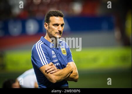 Porträt von Lionel Scaloni, Trainer der argentinischen Nationalmannschaft wenige Minuten vor Beginn eines Spiels beim COTIF 2018, l'Alcudia, Valencia, Spanien. Stockfoto