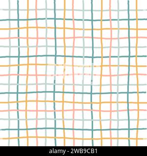 Gingham-Karo-Vektormuster Mit Kritzeleien. Vertikale und horizontale, von Hand gezeichnete, kreuzende Streifen. Geometrischer Hintergrund mit Schachzug. Cottagecore Stock Vektor