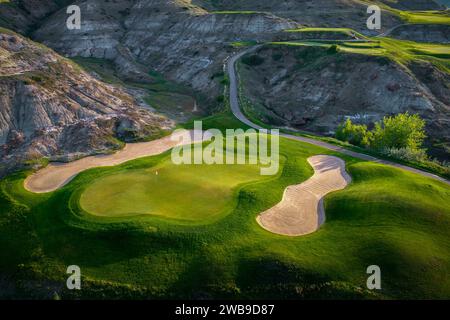 Ein malerischer Blick auf den Golfplatz des Canyon Golf Club im ländlichen Montana Stockfoto