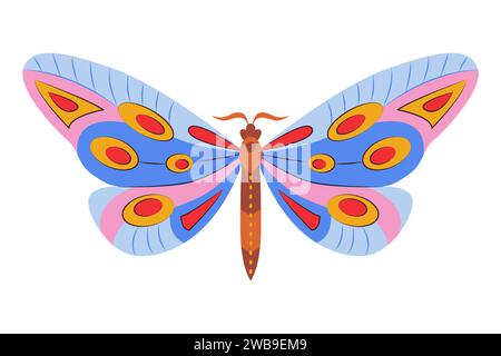 Buntes Schmetterlingslogo isoliert. Illustration des Schmetterlings. Schöne Insekten isoliert auf weißem Hintergrund. Frühling Sommersaison Schmetterling. Konstruktionselement. Vektorabbildung Stock Vektor