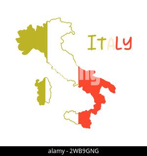 Italienische Karte mit Flaggenfarben gefüllt. Berühmtes touristisches Land in europa Cartoon Vektor Illustration Stock Vektor