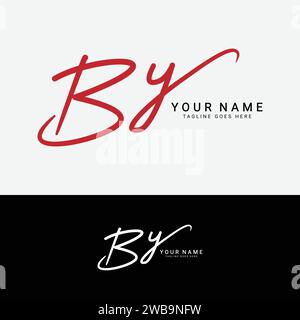 B, Y, DURCH erste Handschrift oder handgeschriebenes Letter-Logo zur Identifikation. Logo mit Signatur, Hochzeit, Mode, Blumen, Botanik und handgezeichnet Stock Vektor