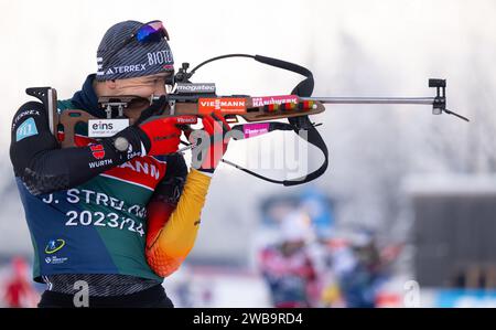 Ruhpolding, Deutschland. Januar 2024. Biathlon: WM, Training, Männer in der Chiemgau Arena. Justus Strelow (Deutschland) in Aktion. Quelle: Sven Hoppe/dpa/Alamy Live News Stockfoto