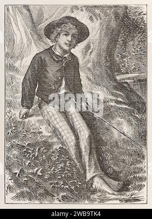 „Tom Sawyer“-Frontispiece-Illustration aus „The Adventures of Tom Sawyer“ von Mark Twain (1835–1910), Kunstwerk von True Williams (1839–1897). Foto aus einer ersten Ausgabe von 1876. Kredit: Privatsammlung / AF Fotografie Stockfoto