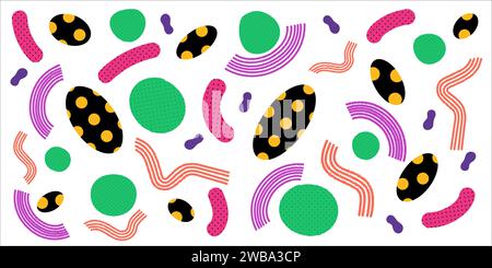 Vektorillustration mit bunten Blob-Formen und -Kurven. Schwarze, grüne, rosa, orange und lila Freiformen auf weißem Hintergrund Stock Vektor