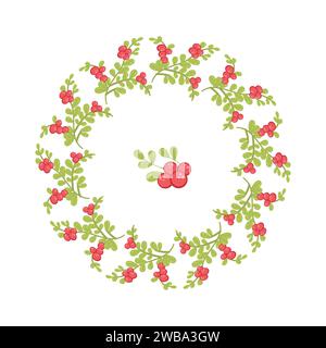 Eleganter Rundrahmen, Girlande, Kranz oder Borte aus Beerenzweig. Natürliche dekorative Vektor-Illustration in modernem flachen Stil. Design für Begrüßung Stock Vektor