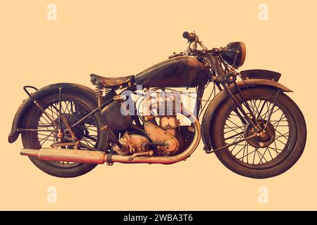 Sepia getönte Seitenansicht eines englischen Vintage-Motorrads Stockfoto
