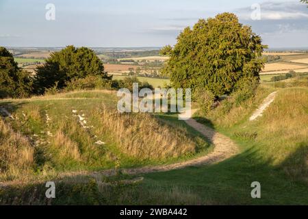 Befestigungsmauern von Danebury Iron Age Hill, Stockbridge, Test Valley, Hampshire, England, Vereinigtes Königreich, Europa Stockfoto