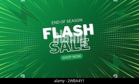 Flash Sale Shopping Poster oder Banner mit Flash-Symbol und 3D-Text auf grünem Hintergrund. Flash Sales Banner Template Design für soziale Medien und Websites. Stock Vektor