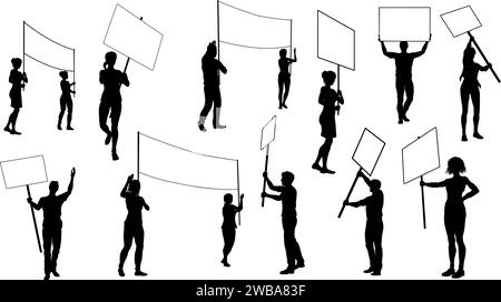 Silhouette Demonstranten März Streik Rallye-Streikposten Stock Vektor