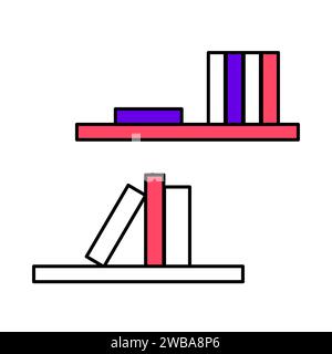 Buchrücken in einem Bücherregal im flachen Stil. Stapel von Büchern und Zeitschriften. Bibliothek zu Hause. Vektor-Clipart. Bücherregal. Stock Vektor