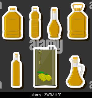 Illustration zum Thema Big Kit Öl in verschiedenen Glasflaschen zum Kochen von Lebensmitteln, Glasflaschen bestehend aus frischem nützlichem Öl zu Kochnahrung, Öl Stock Vektor