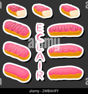 Illustration zum Thema Frische süße leckere Eclair aus verschiedenen Zutaten, Eclair aus verschiedenen essbaren Lebensmitteln, Design Eclair diese kühle Mahlzeit für Re Stock Vektor