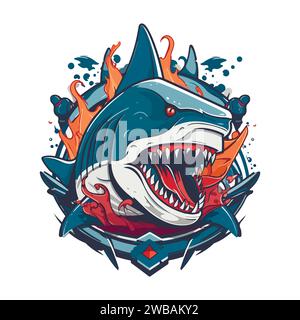 Logo-Vorlage für „Agressive Shark esport Gaming Vector Maskottchen“. Stock Vektor