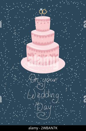 Handgezeichnete süße Hochzeitseinladungen mit Kuchen Stock Vektor