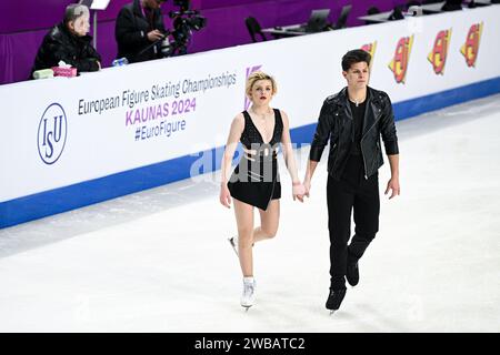 Solene MAZINGUE & Marko Jevgeni GAIDAJENKO (EST), während des Eistanz-Trainings bei den ISU Europameisterschaften 2024, in der Algiris Arena, am 9. Januar 2024 in Kaunas, Litauen. Quelle: Raniero Corbelletti/AFLO/Alamy Live News Stockfoto