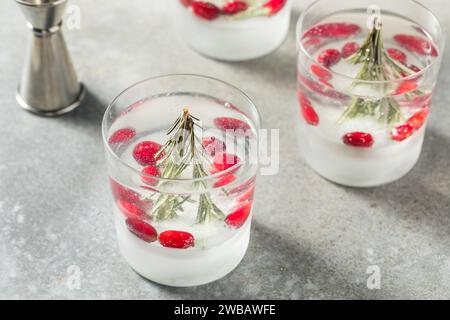 Kalter, erfrischender Weihnachtscocktail mit Rosmarin Gin und Tonic Stockfoto