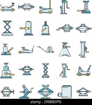 Moderne Icons für Jack-Screws. Umrisssatz moderner Vektorsymbole für Jack-Schraube, dünne Linie, flach auf weiß Stock Vektor