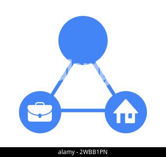 Dritter Platz - Ort für freie Zeit und Freizeit neben Arbeit, Arbeit, Arbeitsplatz und zu Hause. Vektorillustration isoliert auf weiß. Stockfoto