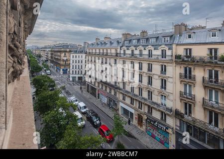 Häuser in der Rue de Turbigo in Paris. Stockfoto