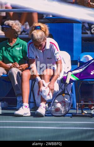 Monica Seles (USA) trat 1990 bei den US Open Tennis an. Stockfoto