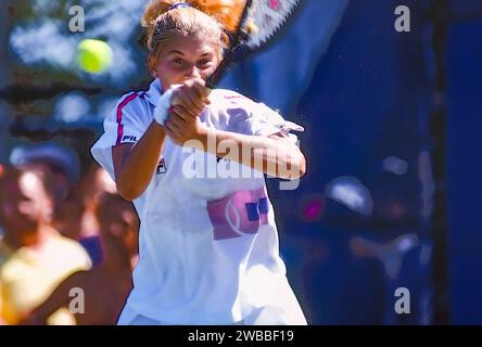 Monica Seles (USA) trat 1990 bei den US Open Tennis an. Stockfoto