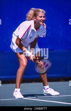 Monica Seles (USA) trat 1990 bei den US Open Tennis an. Stockfoto