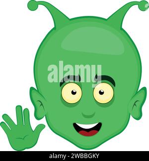 Vektorgrün Alien et Head Cartoon Hand vulkanische Salute Stock Vektor