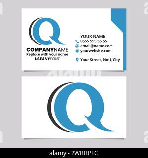 Blaue und schwarze Visitenkartenschablone mit rundem Q-Logo-Symbol auf hellgrauem Hintergrund Stock Vektor