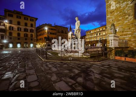 Piazza della Signoria in Florenz, Italien bei Nacht Stockfoto