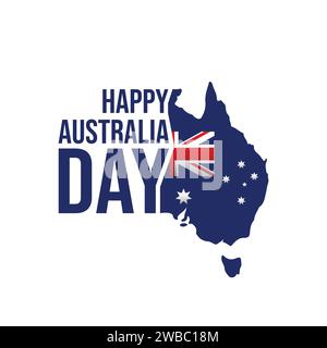 Happy Australia Day Vektor Typografie Illustration mit einer Australien Karte Silhouette. Australien Day Grußkarte, Poster, Banner, Vorlage, Postkarte d Stock Vektor