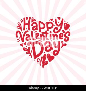 Happy Valentines Day Hand gezeichneter Schriftzug auf Herzform Vektor Illustration. Liebe und romantisches Konzept für valentinstag am 14. Februar Stock Vektor