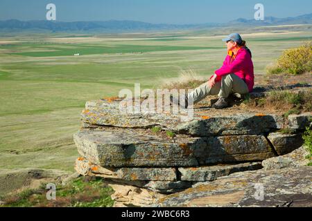 Blick entlang Loop Trail Klippe, ersten Völker Buffalo Jump State Park, Montana Stockfoto