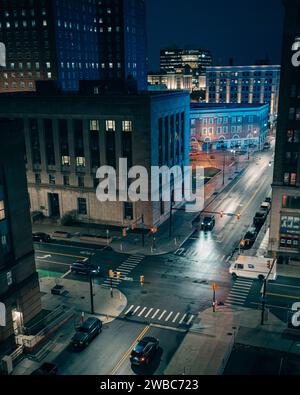 Nachtblick auf die Innenstadt von Buffalo, New York Stockfoto