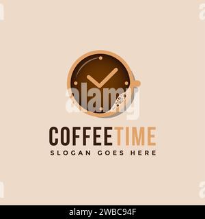 Uhr und Tasse Kaffee Logo-Symbol Design, Zeit-bis-Kaffee-Vektor-Symbol auf hellem Hintergrund Stock Vektor