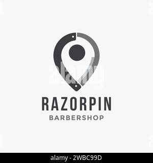 Barbershop Rasiermesser Karte Pin Logo-Symbol Stock Vektor