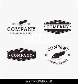 Set aus klassischem, altem Quill Federstift-Logo Stock Vektor