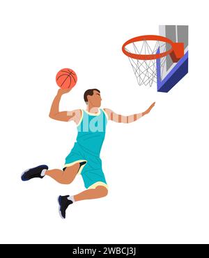 Basketballspieler, der den Ball-Vektor isoliert eintaucht Stock Vektor