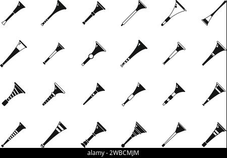 Vuvuzela-Symbole legen einen einfachen Vektor fest. Südafrika Horn. Fußball-Pfeifenspiel Stock Vektor