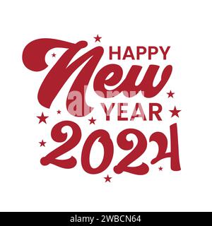 Rote Farbe Happy 2024 Neujahr Vektor Typografie Design. Neujahrsbanner, Poster, Kopfzeile, Grußkarte. Neues Jahr feiert Design. Stock Vektor