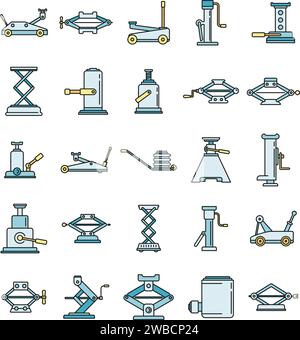 Moderne Icons für Jack-Screws. Umrisssatz moderner Vektorsymbole für Jack-Schraube, dünne Linie, flach auf weiß Stock Vektor