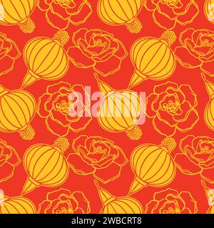 Chinesische Laternen, nahtloses orientalisches Muster, Vektor. Chinesisches Neujahr. Grußkarten, Einladungen, große Banner, Geschenkpapier, Textilien, Hintergrundbild Stock Vektor