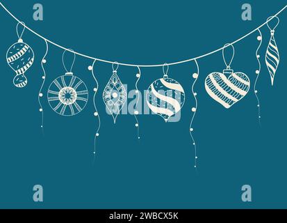 Winteraccessoires. Vintage-Girlande mit Weihnachtsbaumspielzeug Stock Vektor