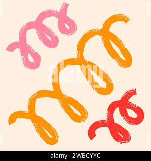 Set aus bunten Pinselstrichen, Linien, Kritzeleien. Strukturierte Elemente. Grobe Schleifkanten. Künstlerische Pinsel. Auffällige Linien. Handgezeichneter, trockener Pinseltext Stock Vektor