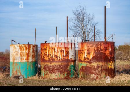 Verrostete Silos in Sugar Grove, Pennsylvania, USA Stockfoto