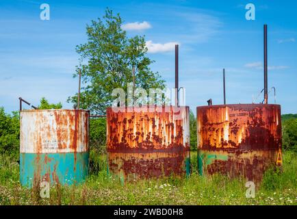 Verrostete Silos in Sugar Grove, Pennsylvania, USA Stockfoto