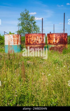 Verrostete Silos in Sugar Grove, Pennsylvania, USA Stockfoto