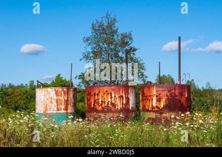 Verrostete Silos in Sugar Grove, Pennsylvania, USA Stockfoto