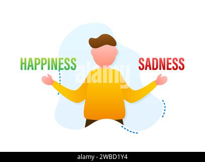 Mann, der Glück und Traurigkeit wägt Konzept Vektor-Illustration für emotionales Gleichgewicht Thema Stock Vektor