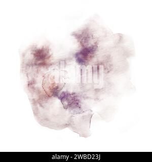 Abstrakte blaue und lila Spritzwasser-Illustration des Aquarells isoliert auf weißem Hintergrund. Handgezeichnete Textur der Nacht, Wolken, Sonnenuntergang, Nachglühen, Zauberei. Stockfoto